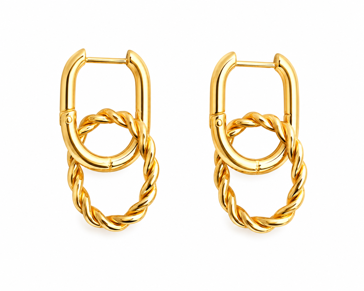 Gold Twist Link Hoop Earrings