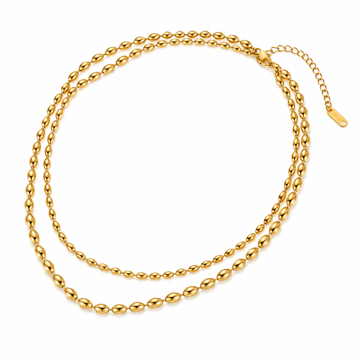 Double Layer Oval Beads Gold Chain