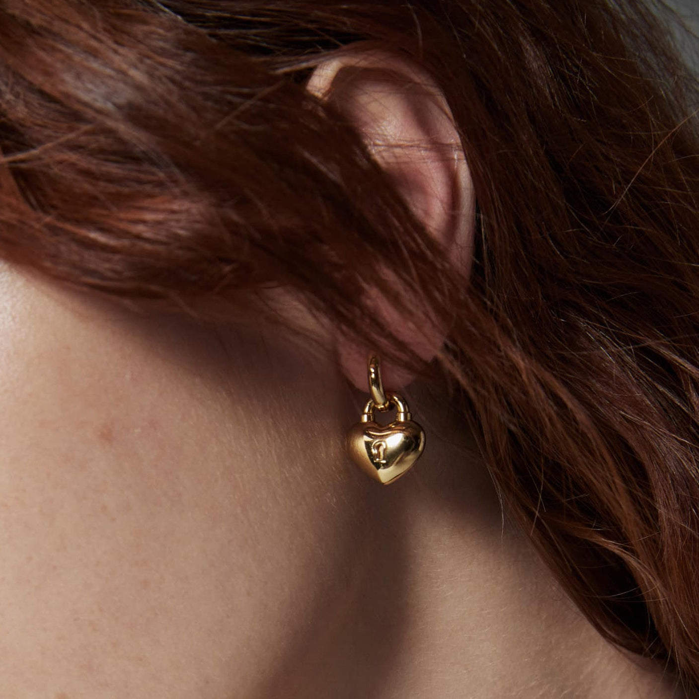 Gold Hoops with Dangling Puffy Heart