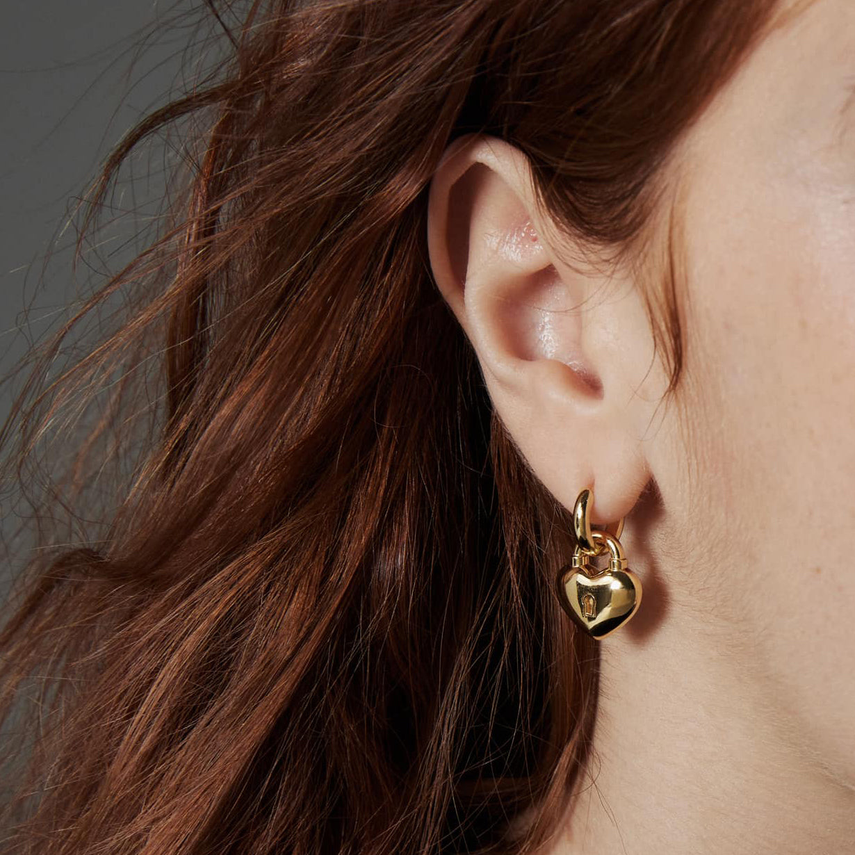 Gold Hoops with Dangling Puffy Heart