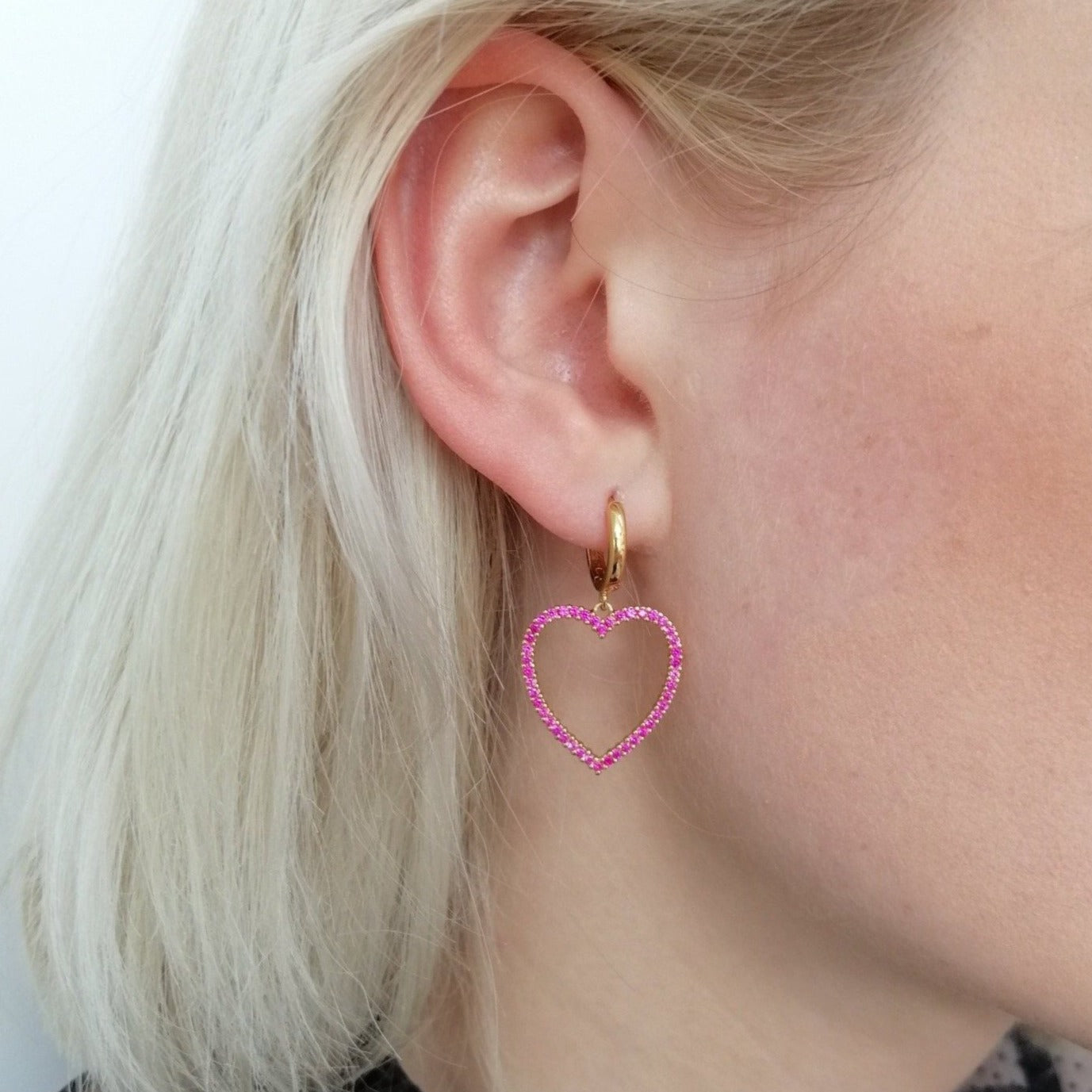 Gold And Pink Hearts Earrings