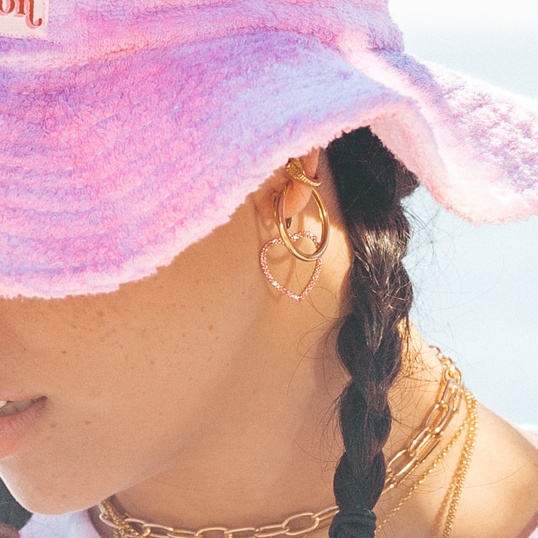 Gold And Pink Hearts Earrings