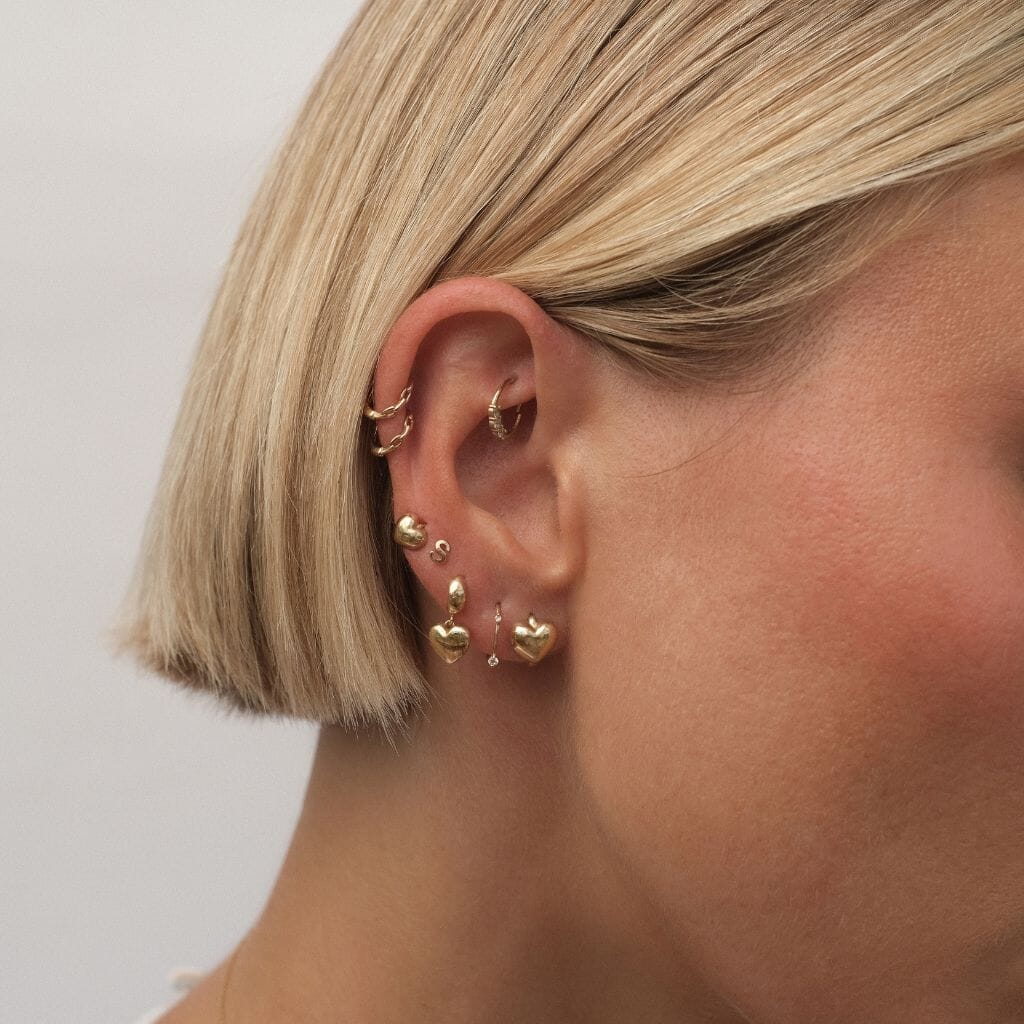 Heart on Gold Hoops
