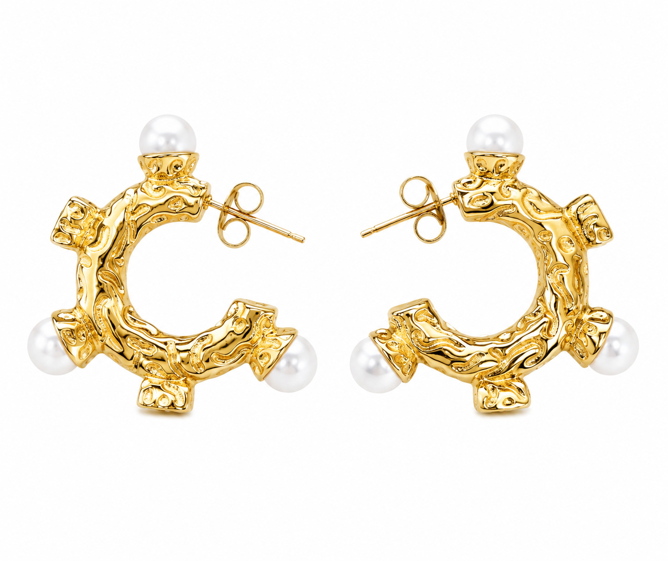 Esmeralda Pearl & Green Stone Hoop Earrings