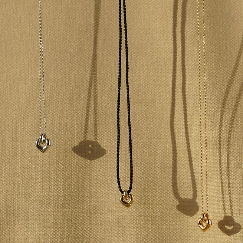 Heart on Black Rope Necklace