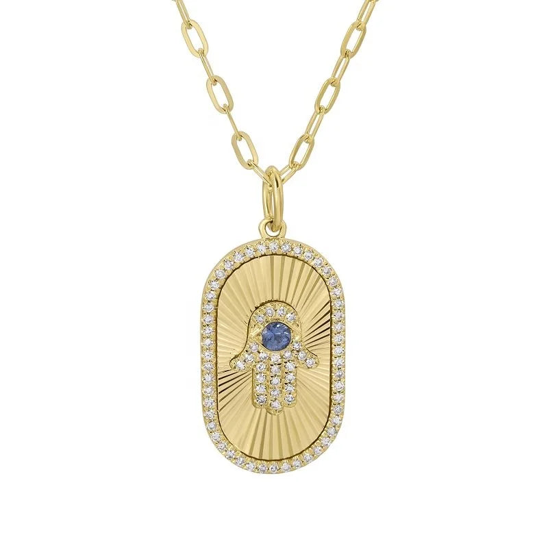 Hamsa Pendant on Small Paper Clip Chain