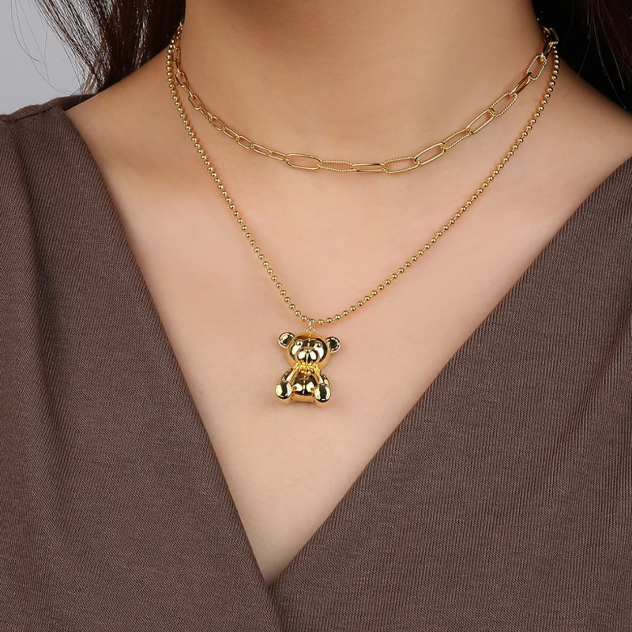 Teddy Bear Necklace on Small Ball Chain