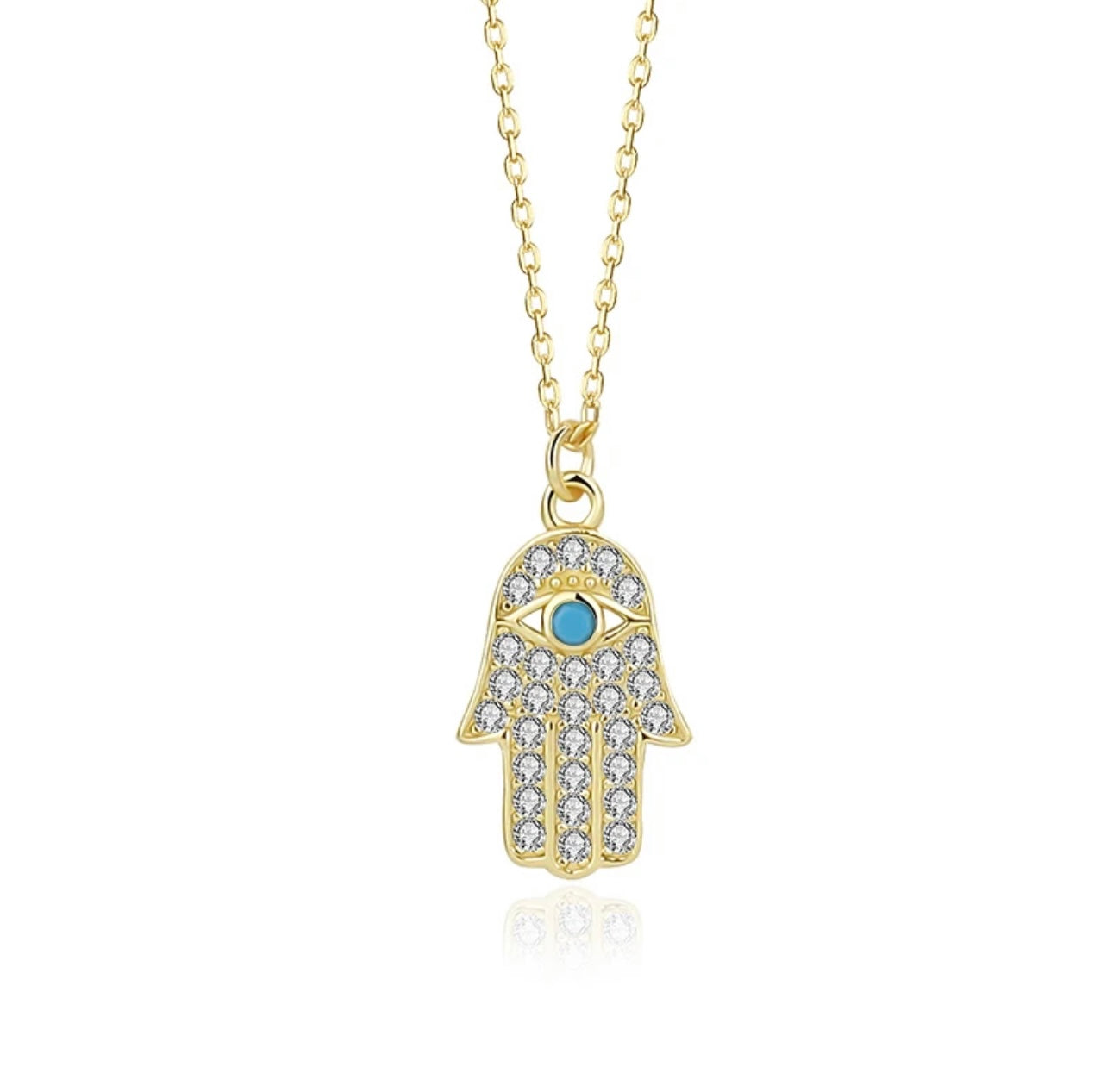 Turquoise Zircon Hamsa Hand Necklace 18K Gold over Sterling Silver