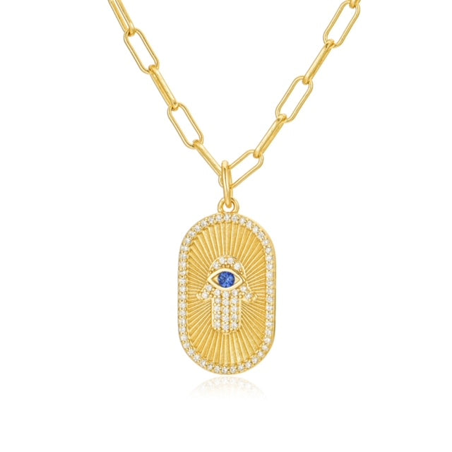 Hamsa Pendant on Small Paper Clip Chain
