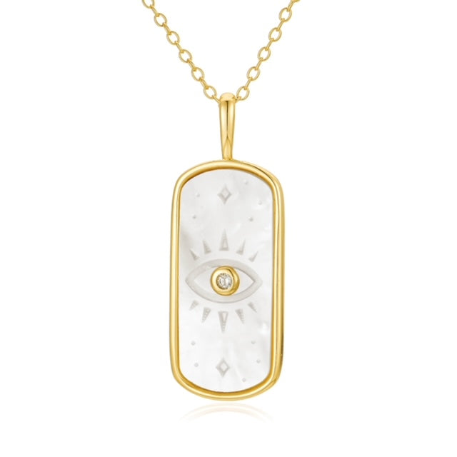Evil Eye Mother of Pearl Pendant on Chain 18K Yellow Gold Plated on Sterling Silver