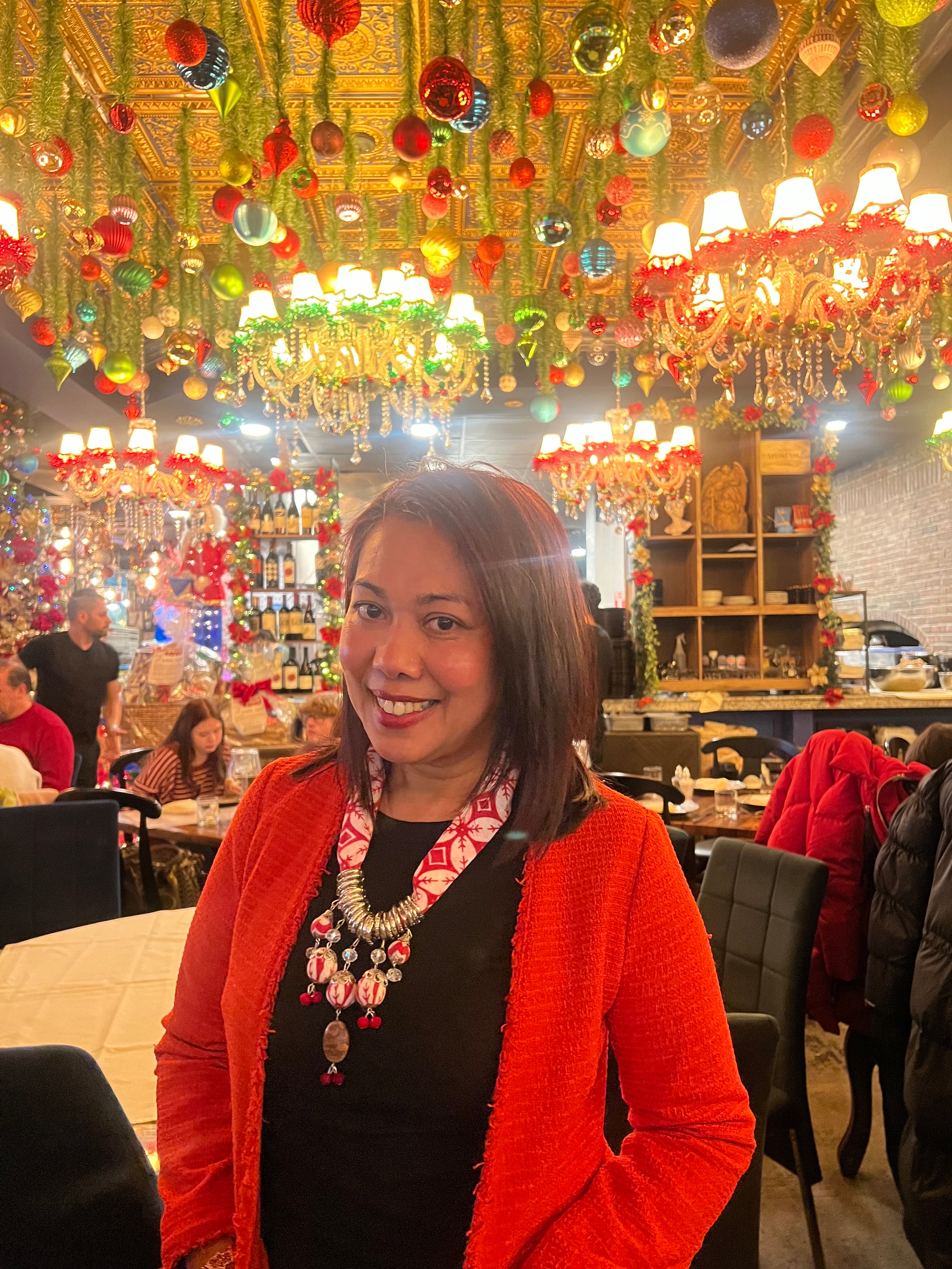 Moringa-Batik Statement Necklace with PINK CORAL Design And Metal Gold Accent