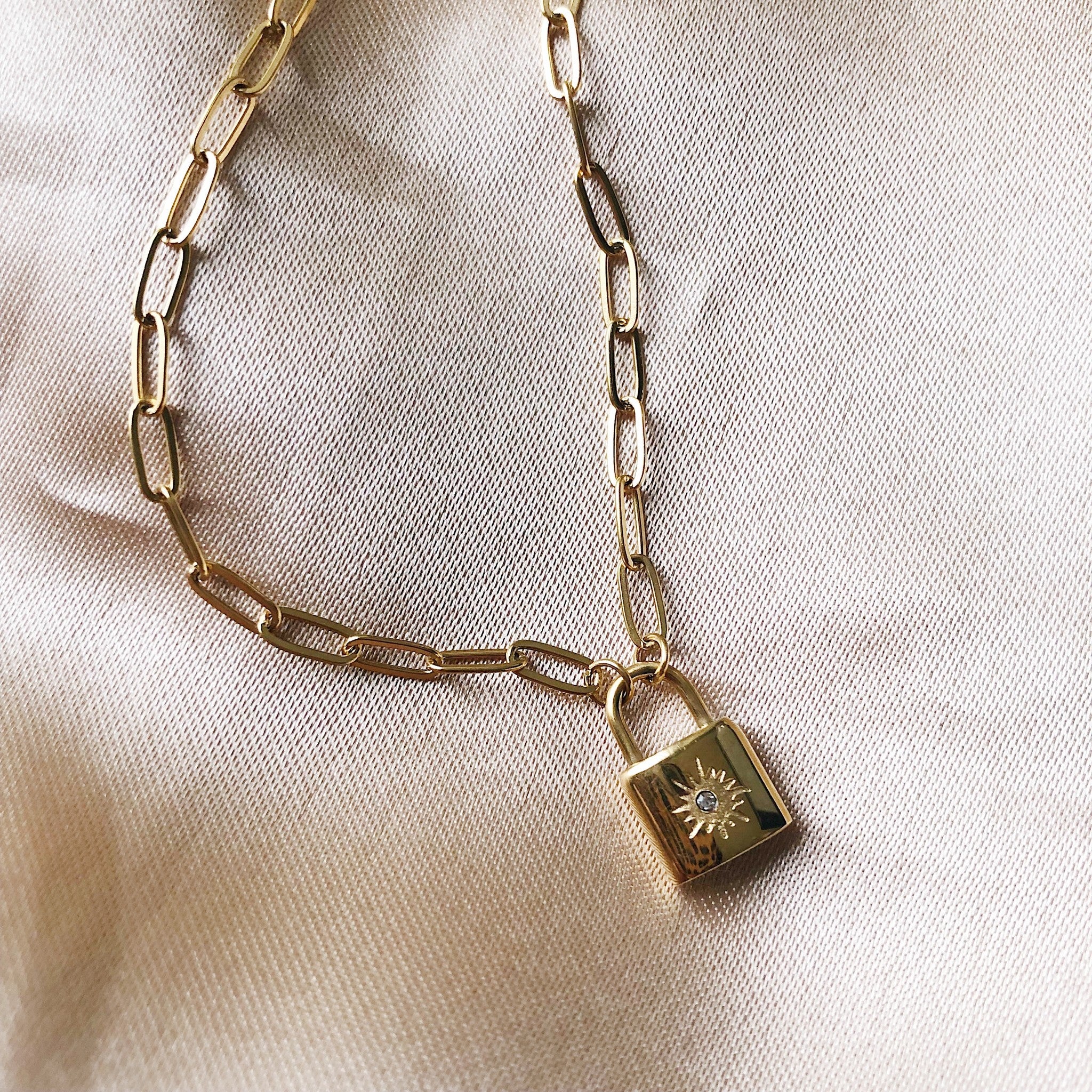 Paper Clip Gold Chain with Locket