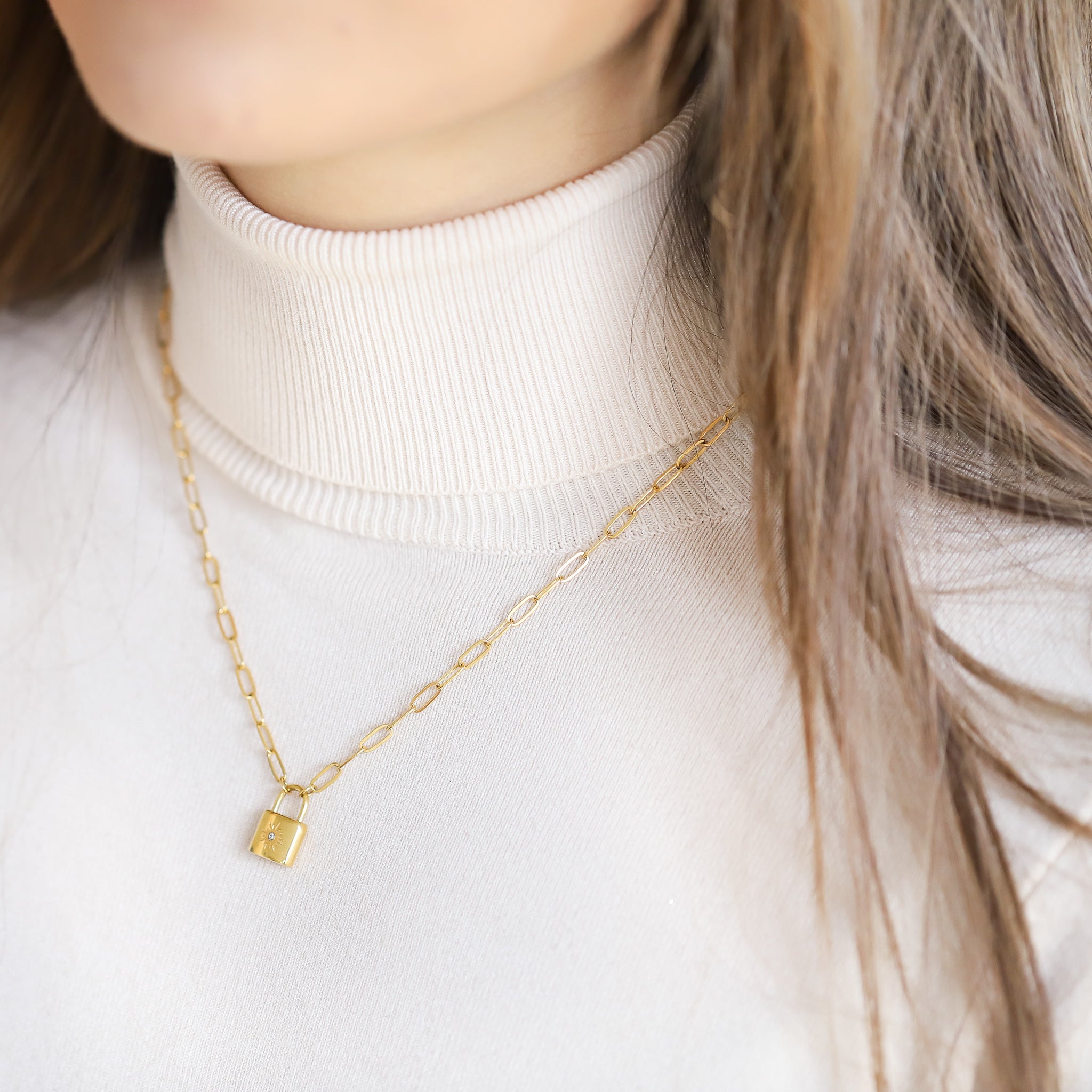 Paper Clip Gold Chain with Locket