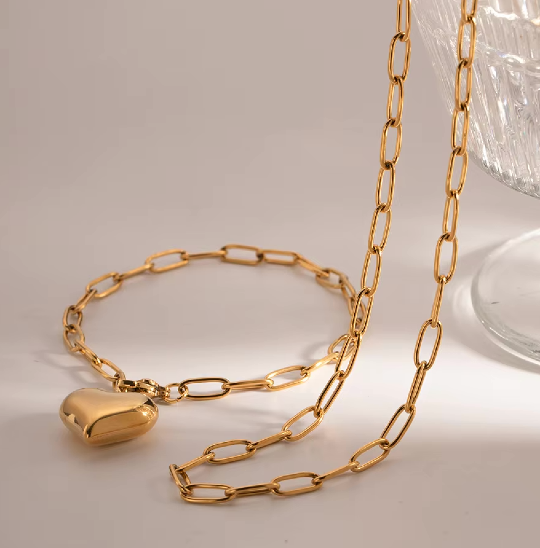 Puffy Heart Paper Clip Necklace
