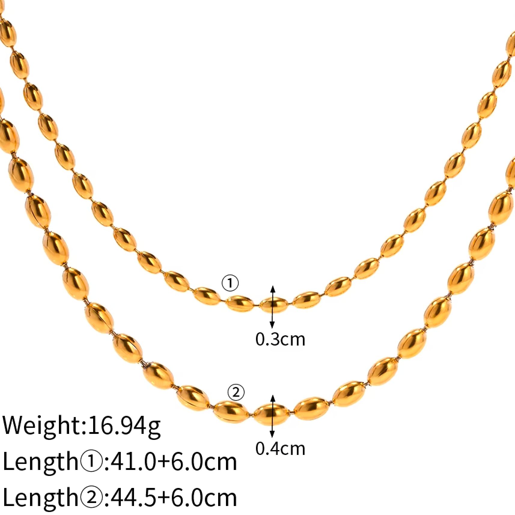 Double Layer Oval Beads Gold Chain
