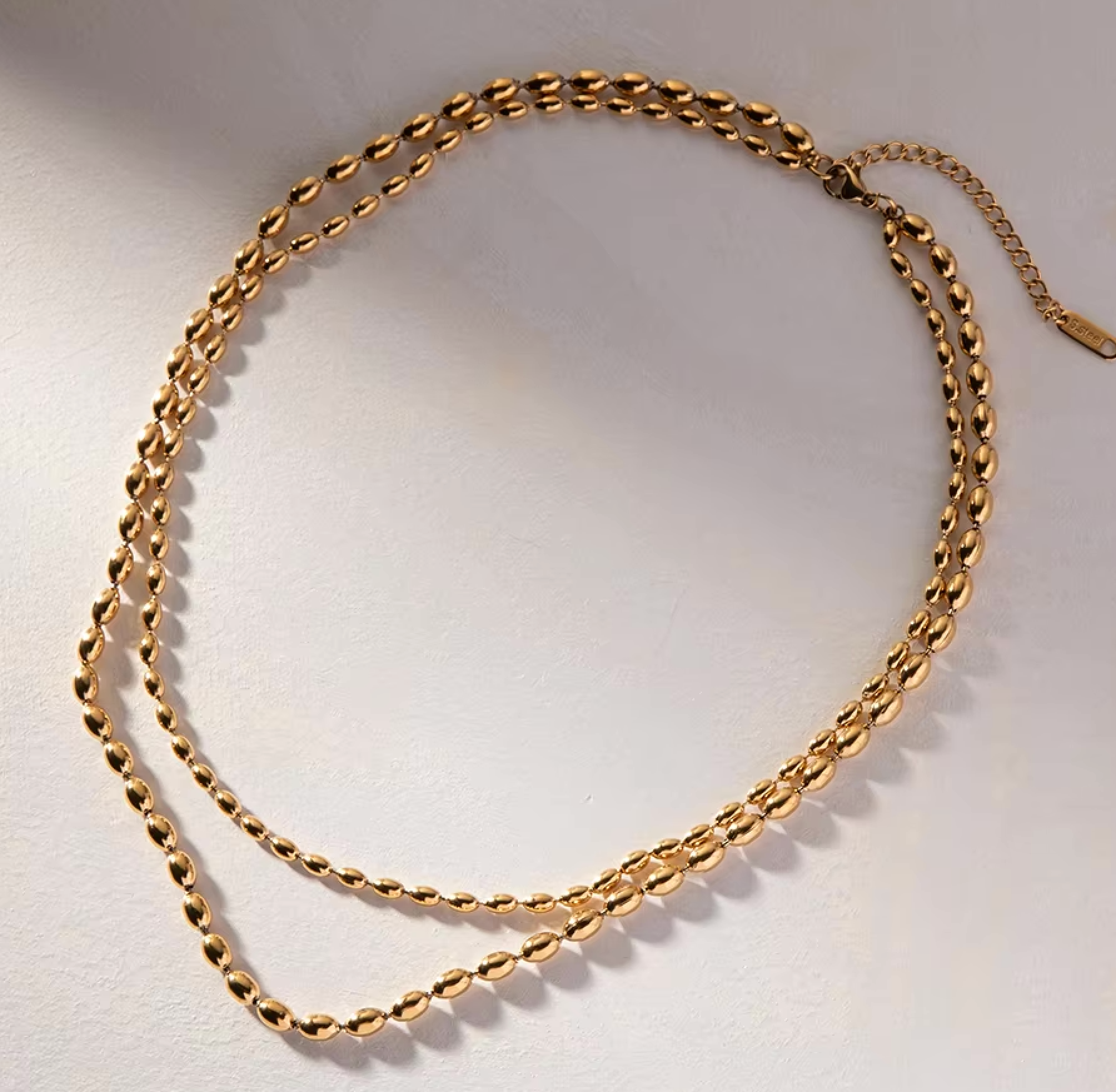 Double Layer Oval Beads Gold Chain