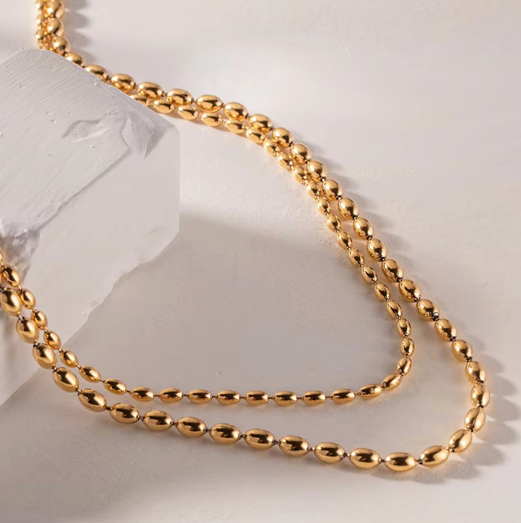Double Layer Oval Beads Gold Chain