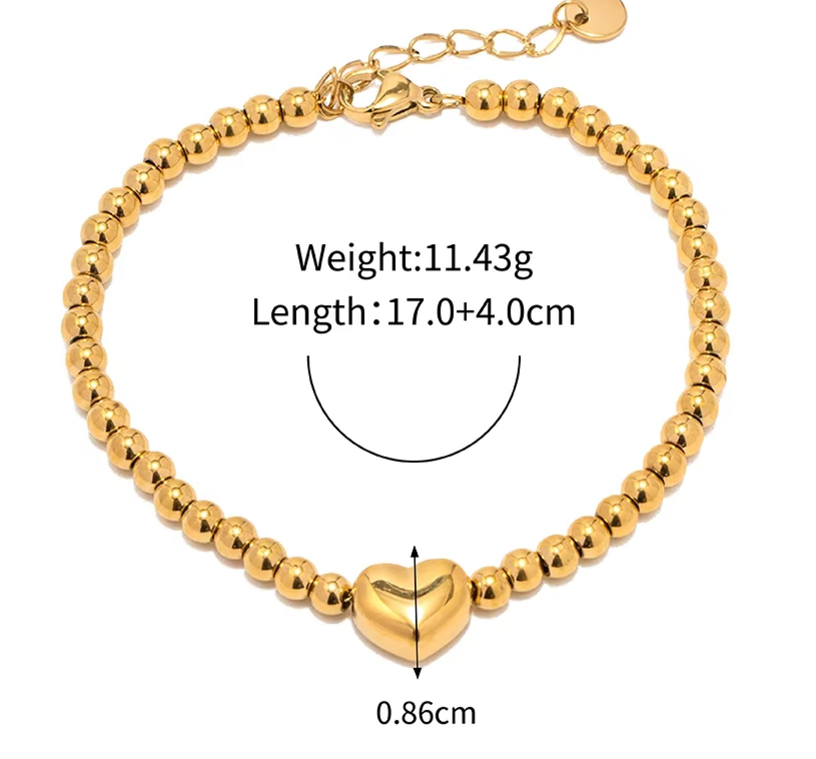 Puffy Heart Love Beaded Bracelet