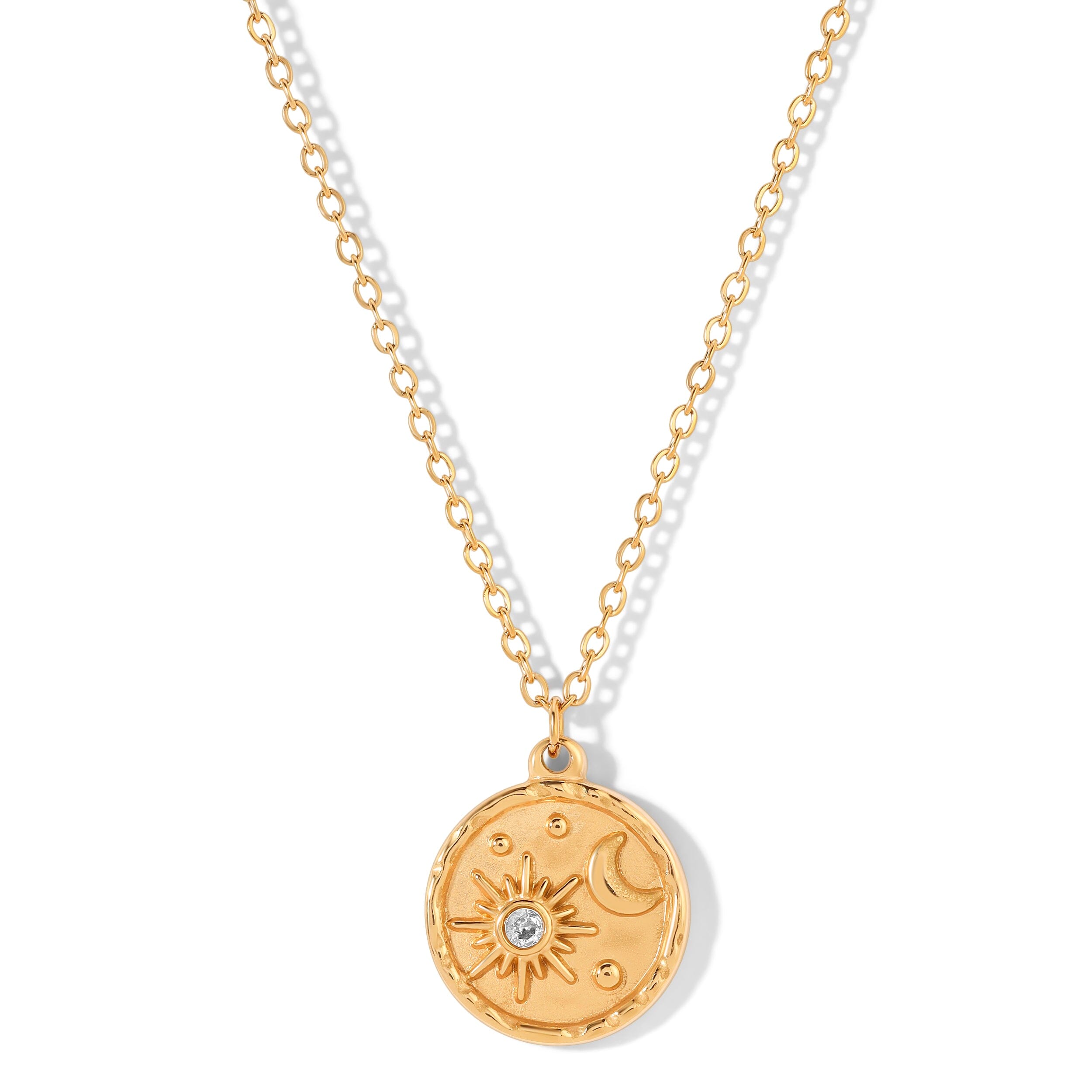 Celestial Moon and Sun Round Pendant With Chain Necklace with Pendant Bloo & Ro