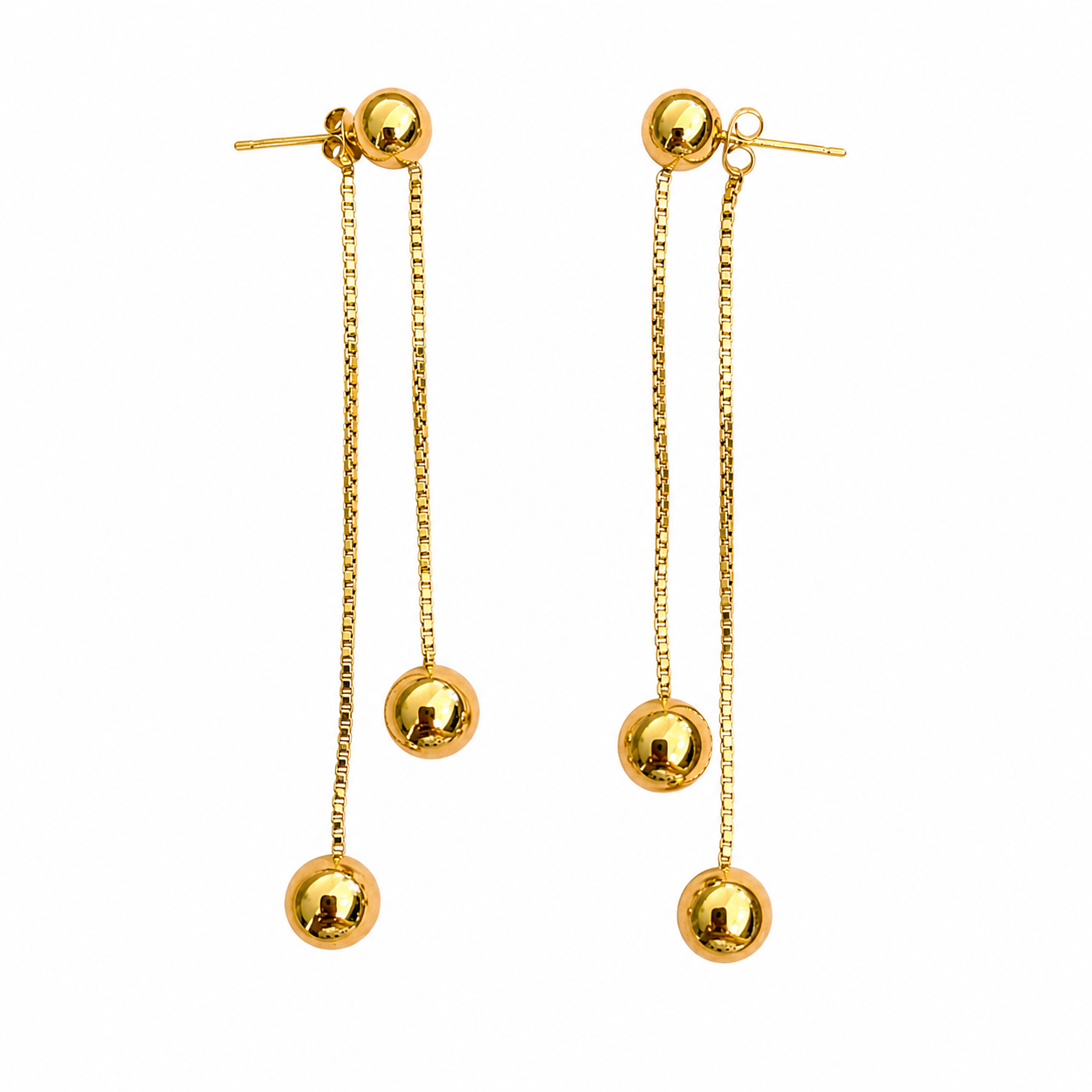 Adrianne Convertible Double Ball Drop Earrings in gold on white background with two strands