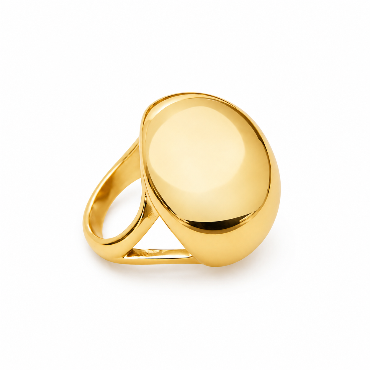 Gold Elisa Dome Ring with a smooth oval top and split-shank band, shown on a white background.