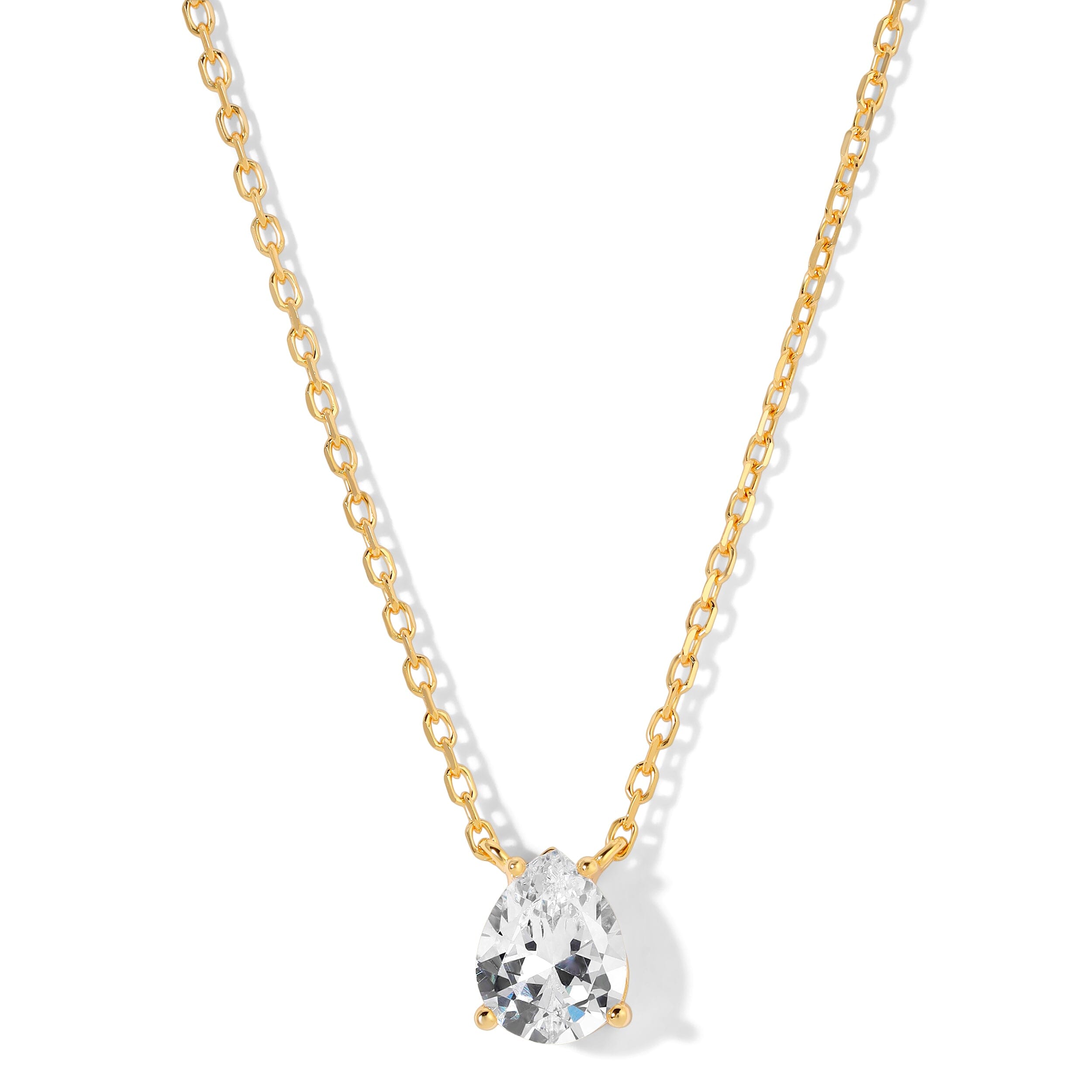 Gold Leeloo teardrop necklace with sparkling simulated diamond pendant