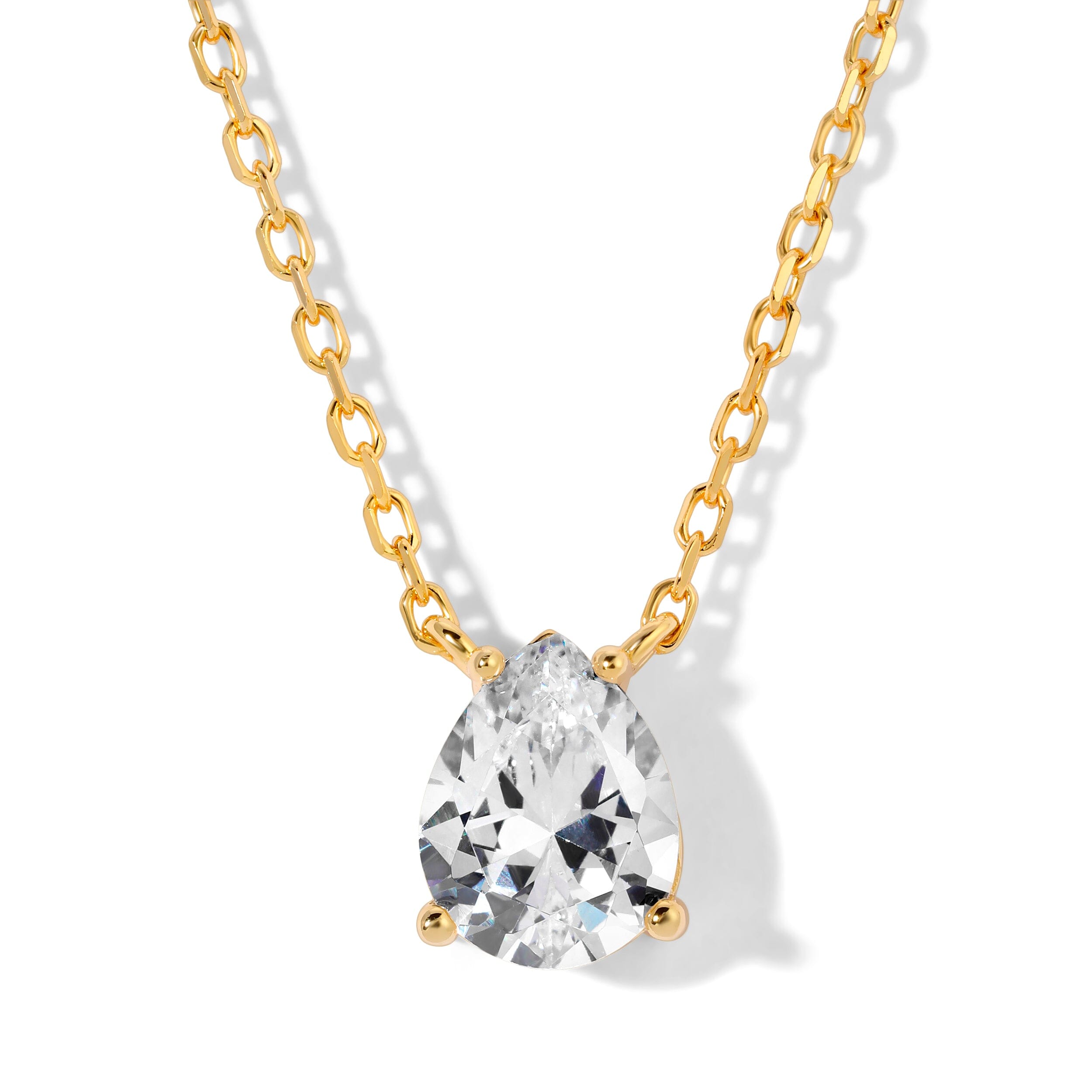 Gold Leeloo teardrop necklace with simulated diamond pendant