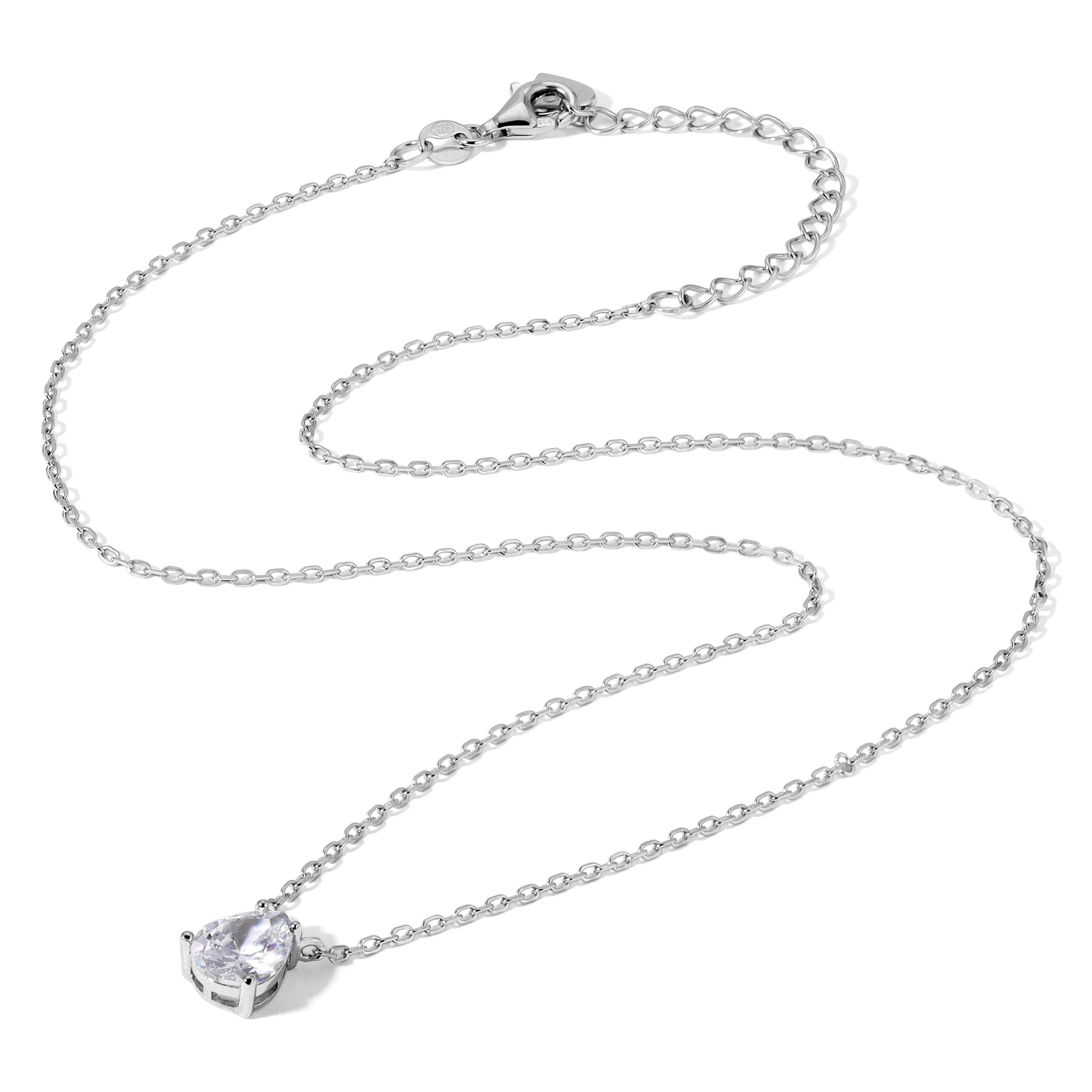 Silver Leeloo teardrop necklace with full chain and extender