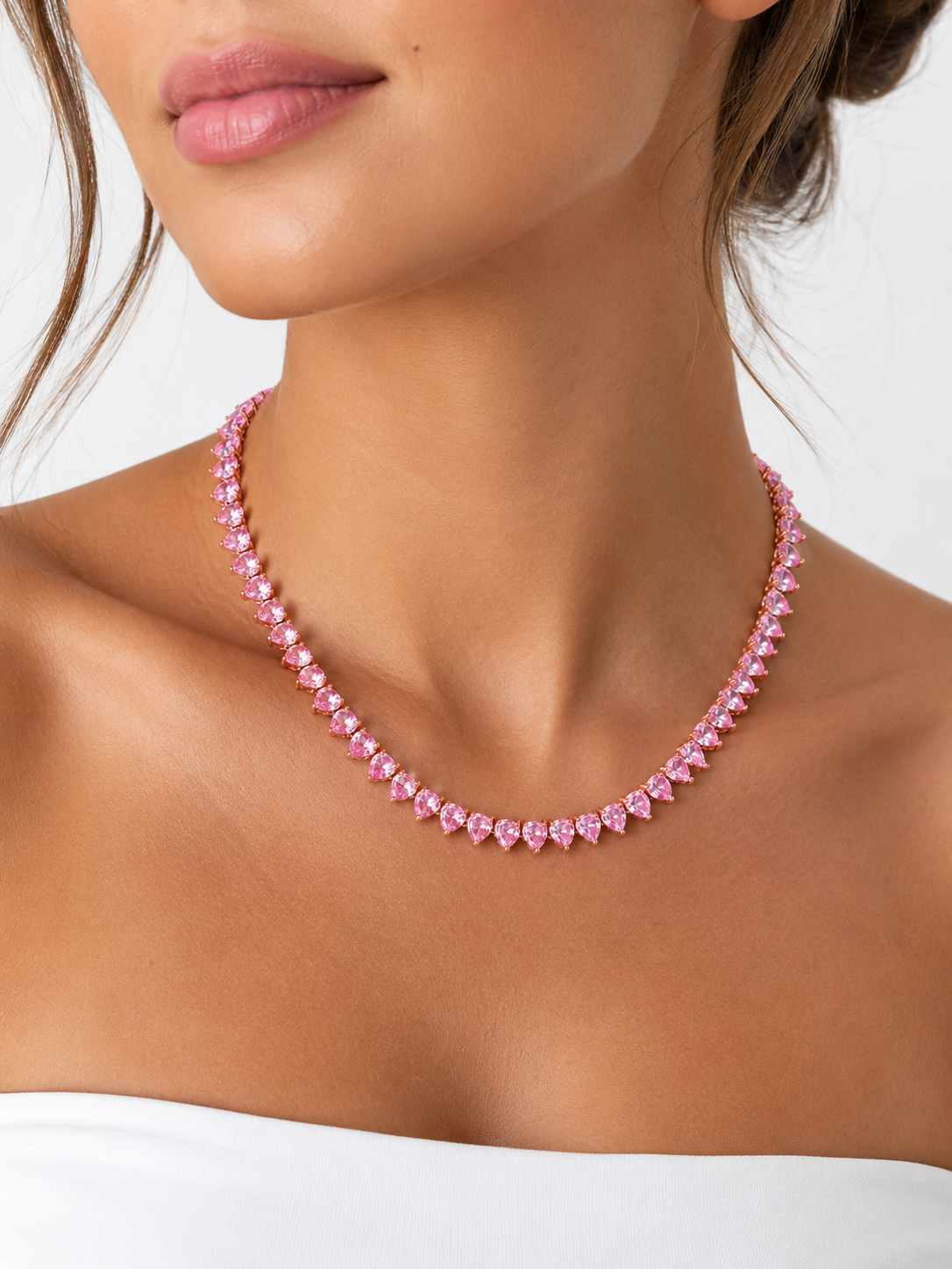 Pretty In PINK-Pink Heart Cut Tennis Necklace
