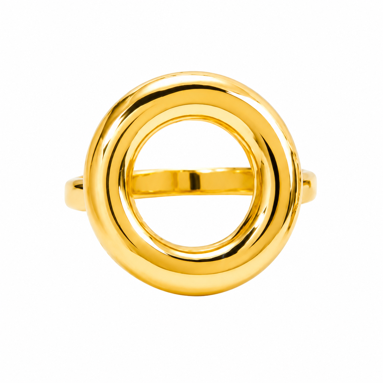 Sofia Open Circle Ring in polished gold with a bold circular design on a white background