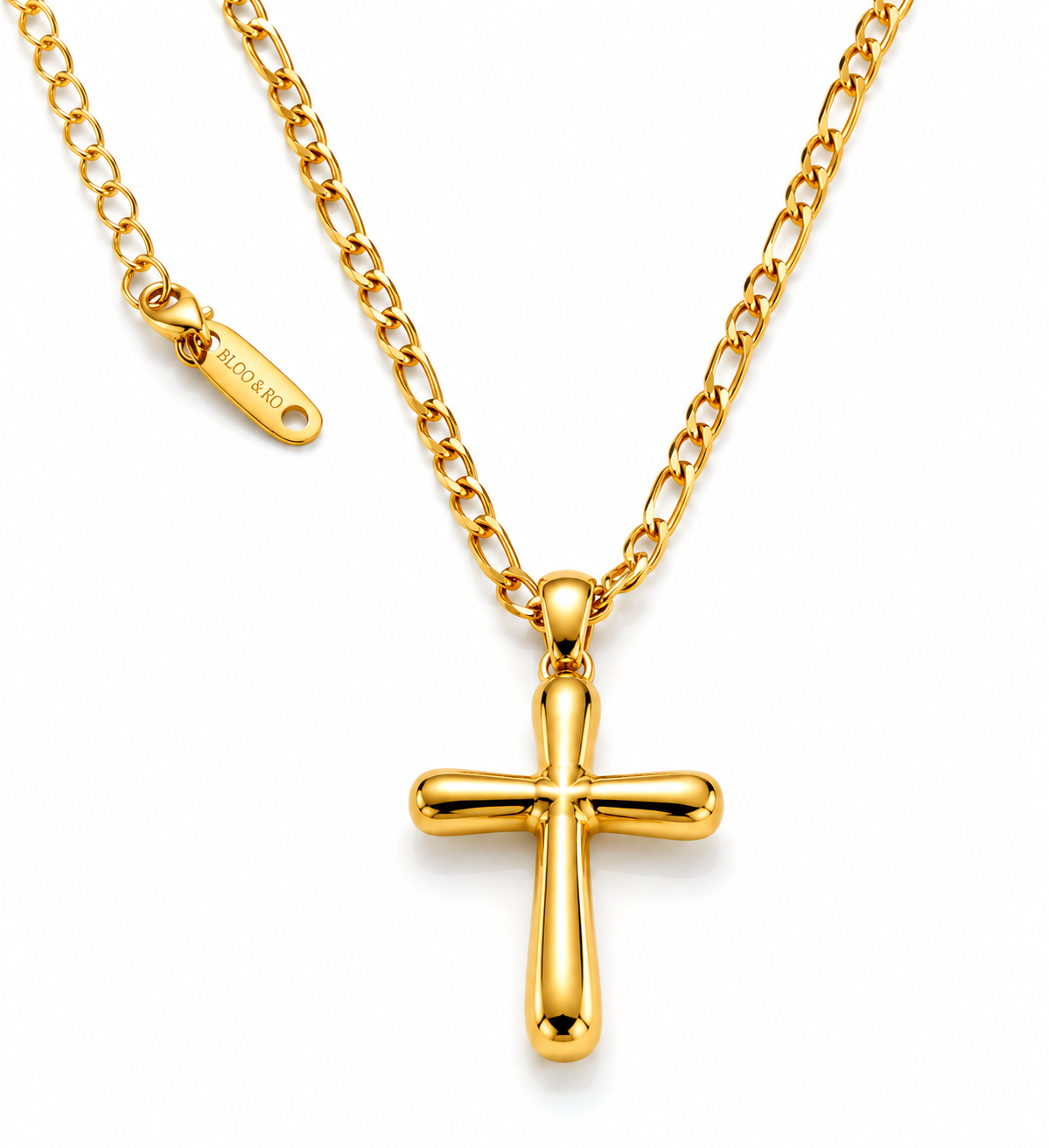 Puffy Cross On Gold Chain