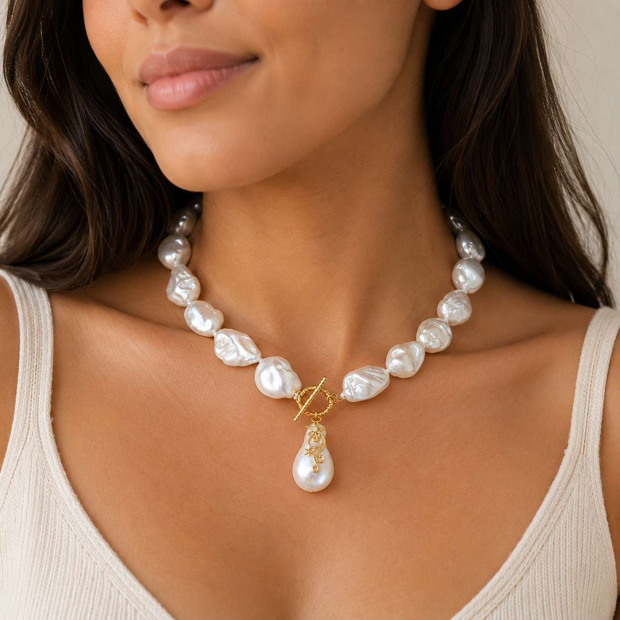 Baroque Pearls Necklace with Pearl Drop Charm