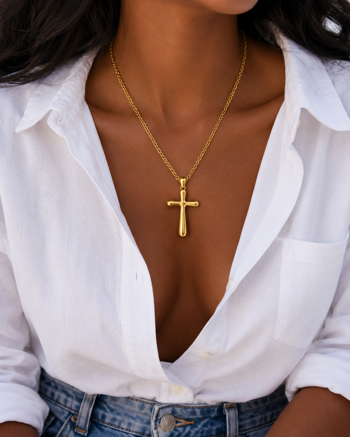 Puffy Cross On Gold Chain