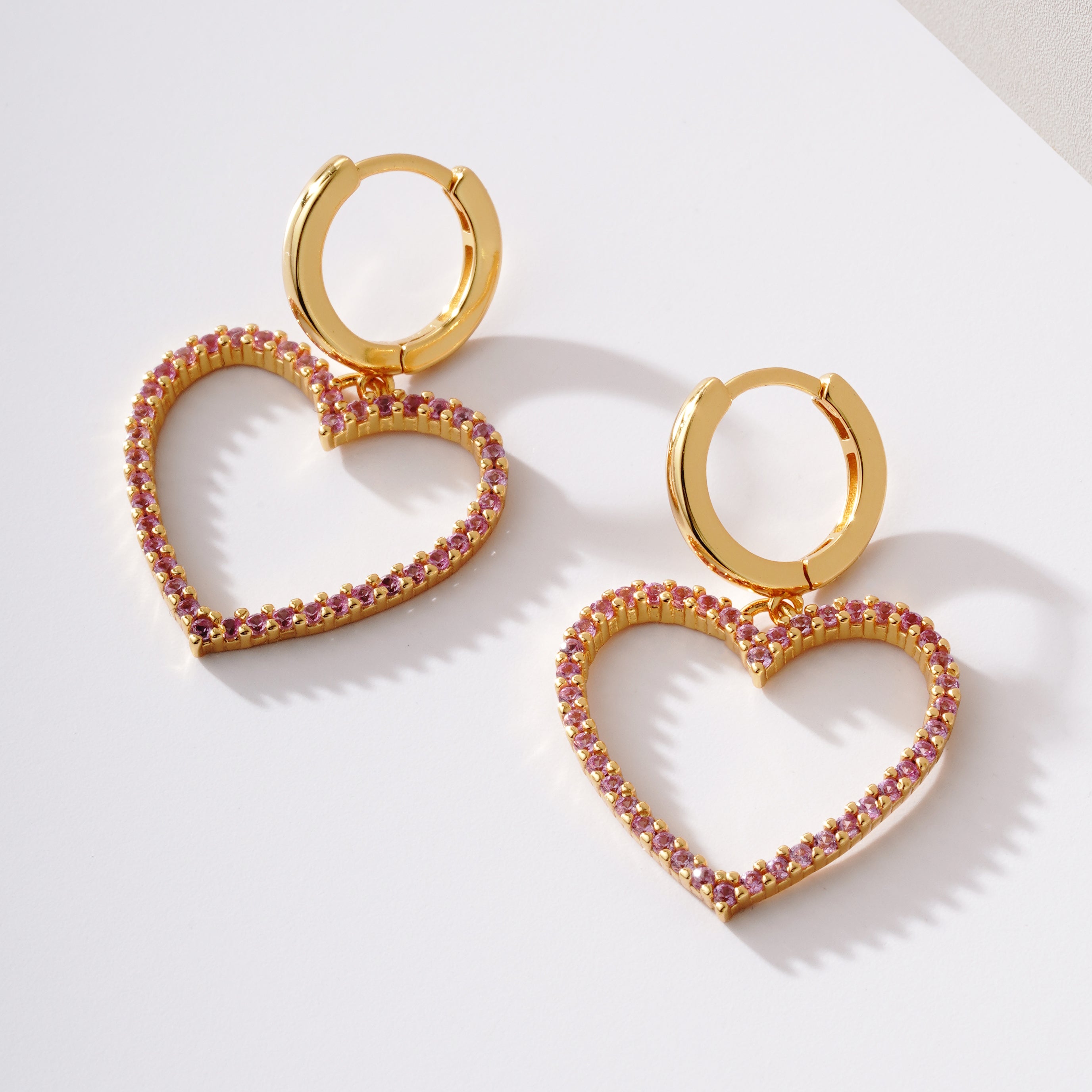 Gold And Pink Hearts  Earrings