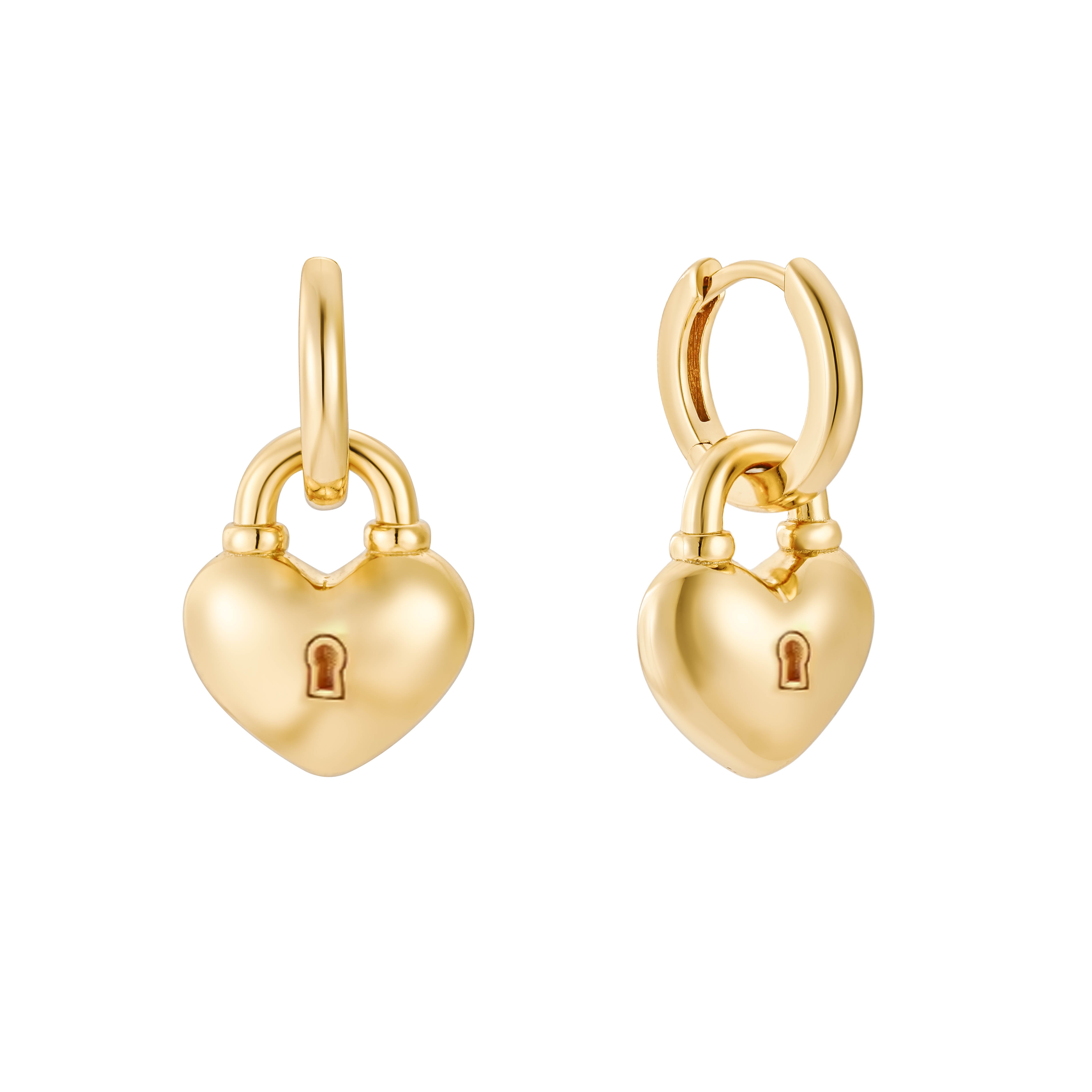 Gold Hoops with Dangling Puffy Heart