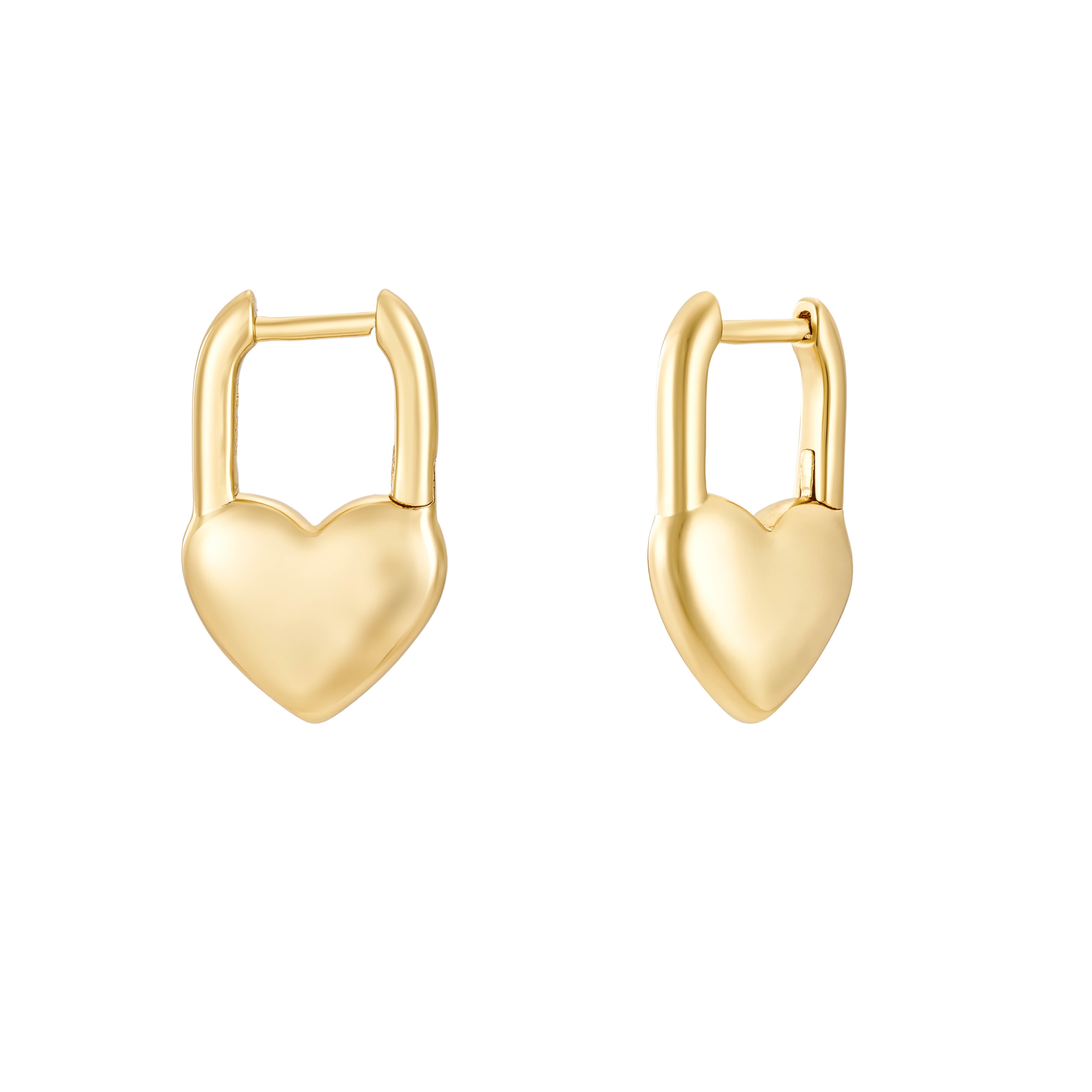 Gold U-Huggie Hoop Puffy Heart Earrings