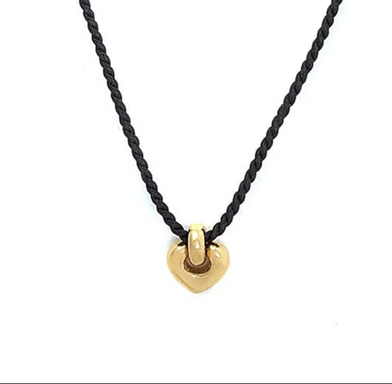 Heart on Black Rope Necklace 18K Yellow Gold Plated Over Sterling Silver
