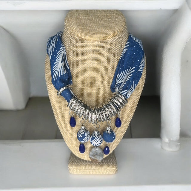 Moringa-Batik Statement Necklace with PEACOCK KASUARI Design And Silver Accent