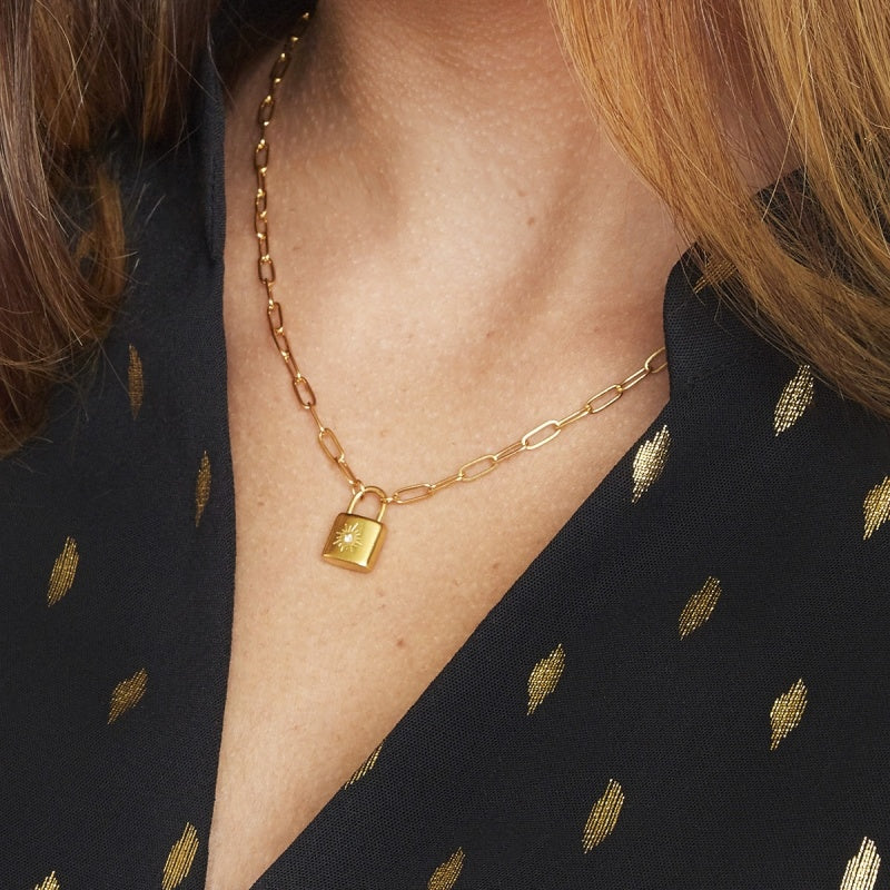 Paper Clip Gold Chain with Locket