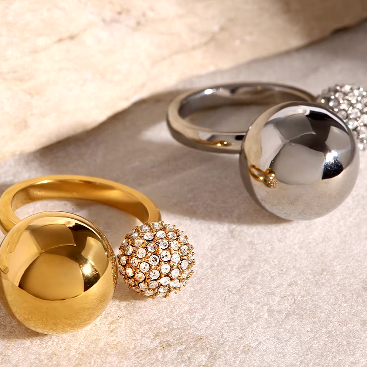 Open Sphere Asymmetric Double Ball Ring Open Sphere Asymmetric Double Ball Ring