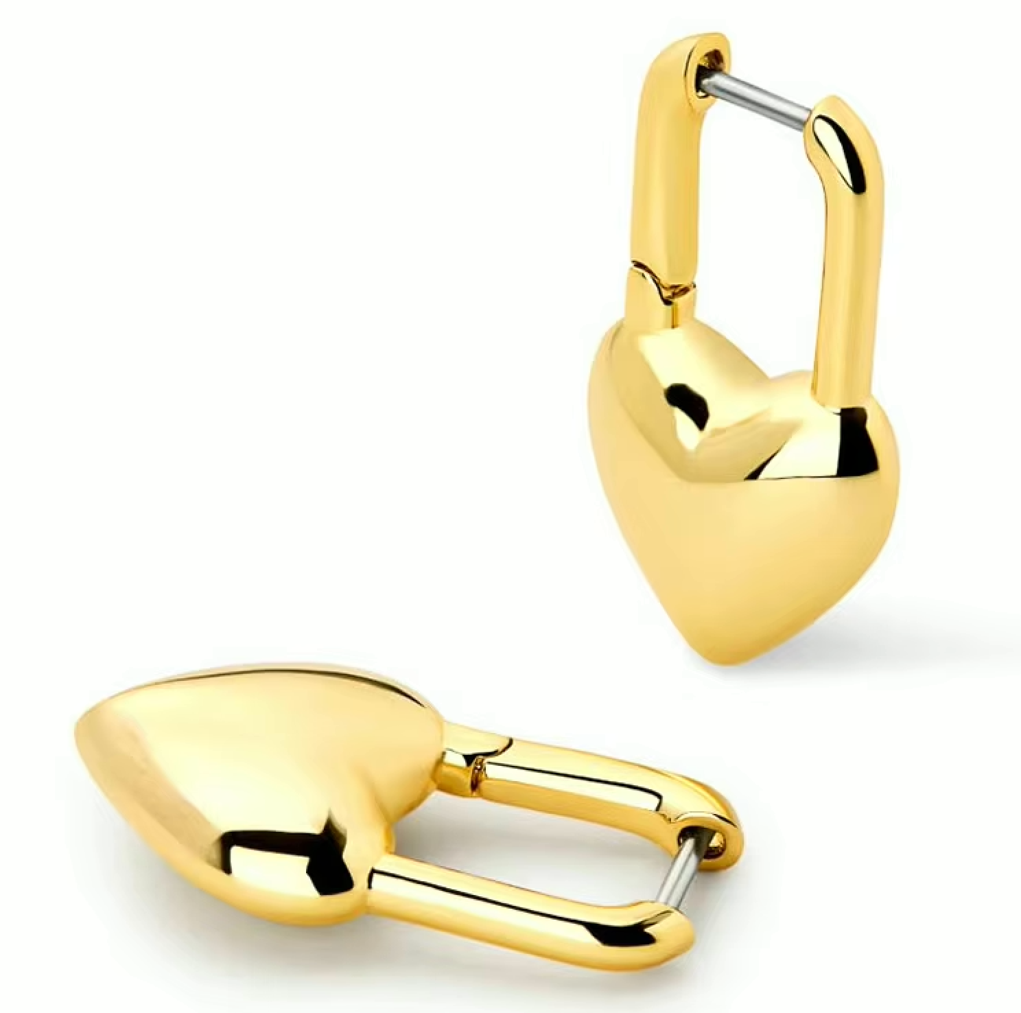 Gold U-Huggie Hoop Puffy Heart Earrings