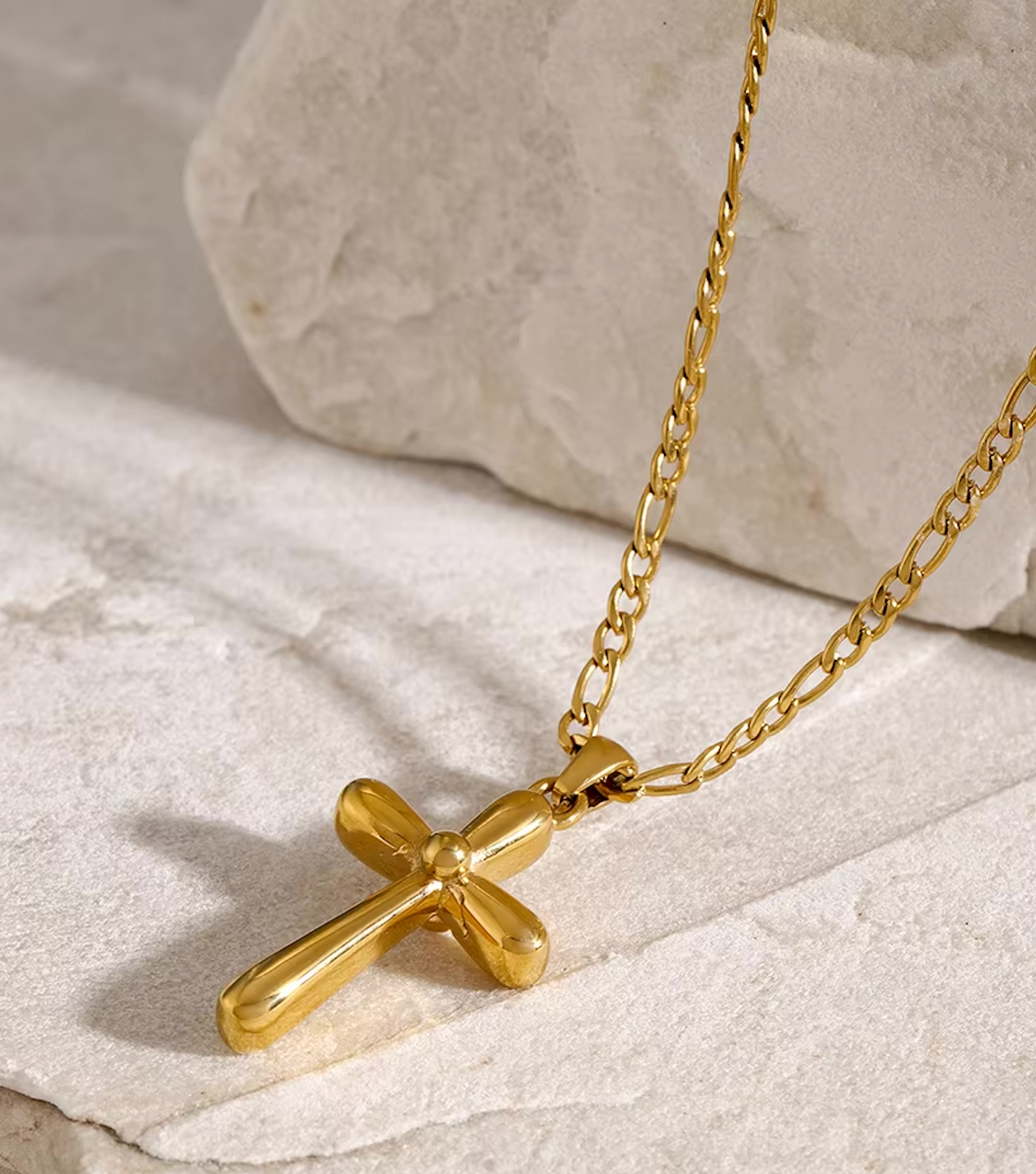 Puffy Cross On Gold Chain