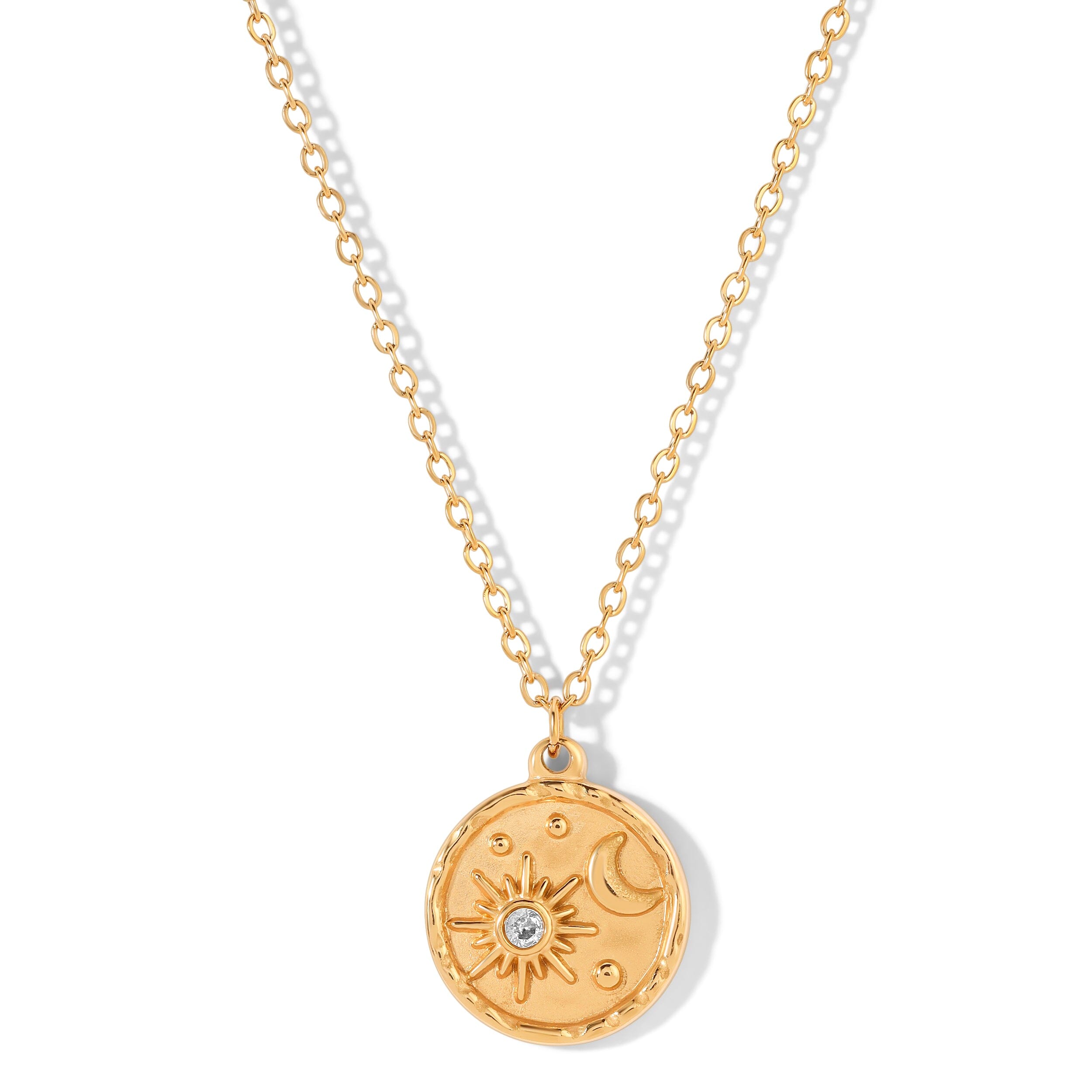 Celestial Moon and Sun Round Pendant With Chain Necklace with Pendant Bloo & Ro 