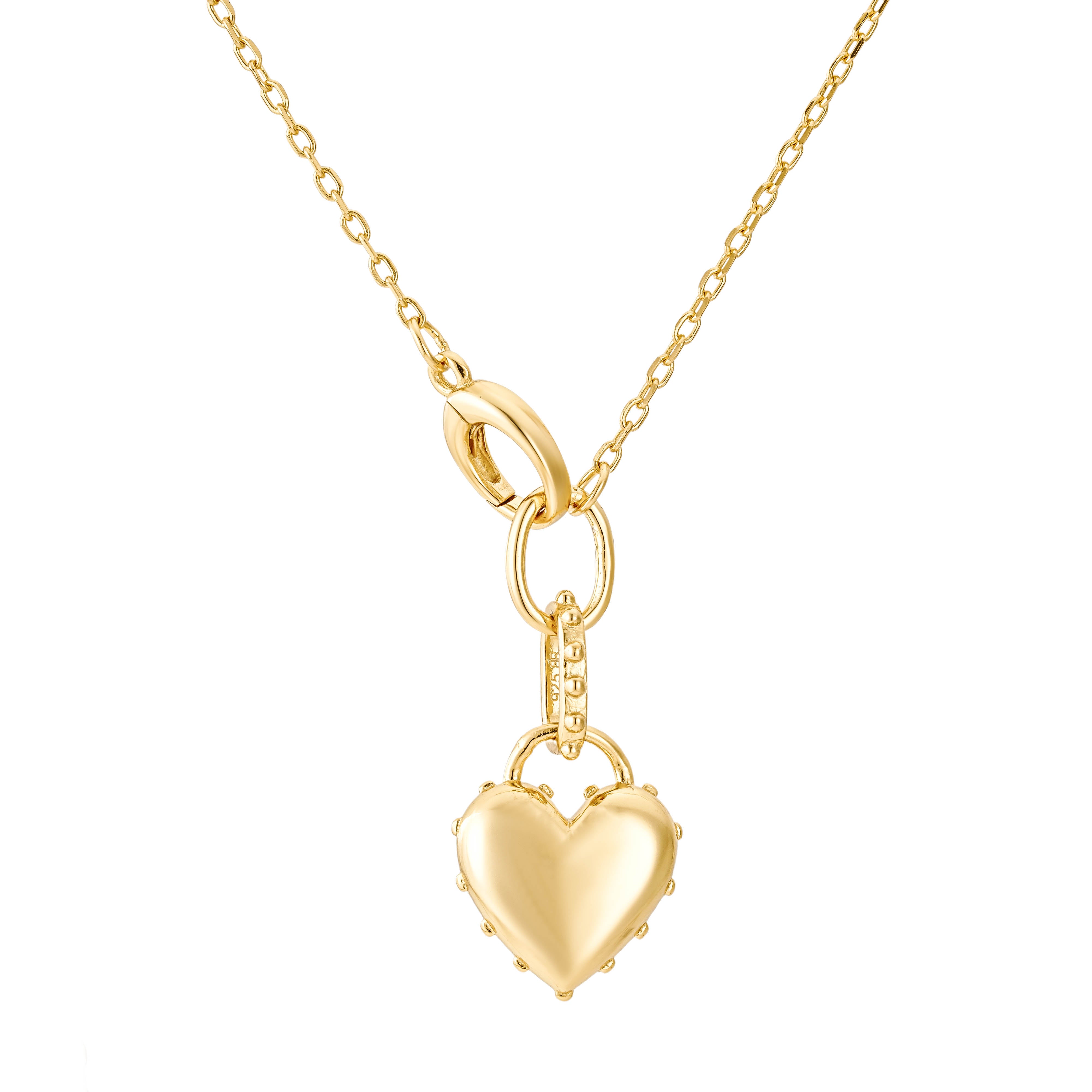 Cara gold heart pendant necklace with polished heart charm and crystal-accented bail