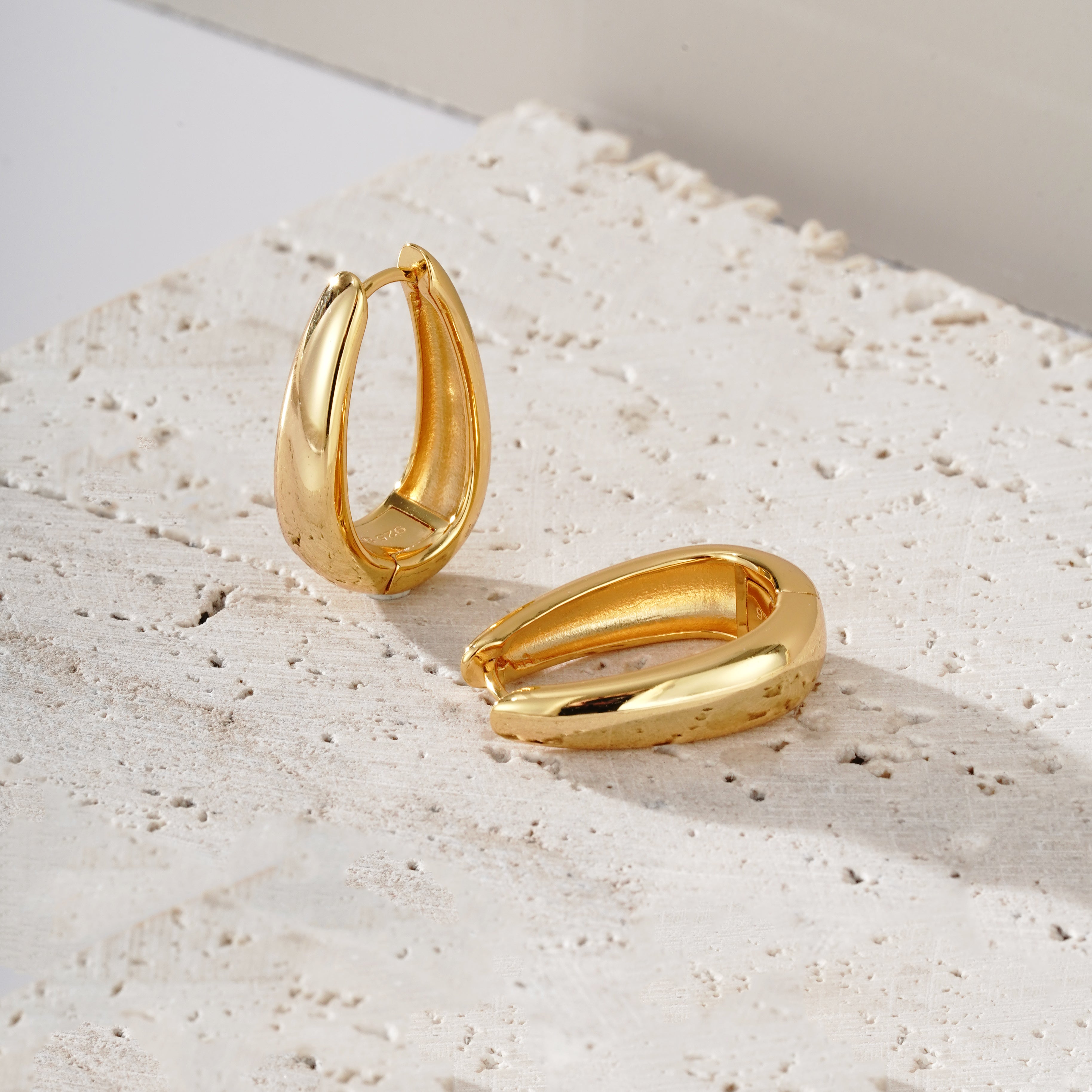 Sally Sterling Silver Gold Dome Chunky Hoop Earrings, 18K Gold Plated, Bloo & Ro