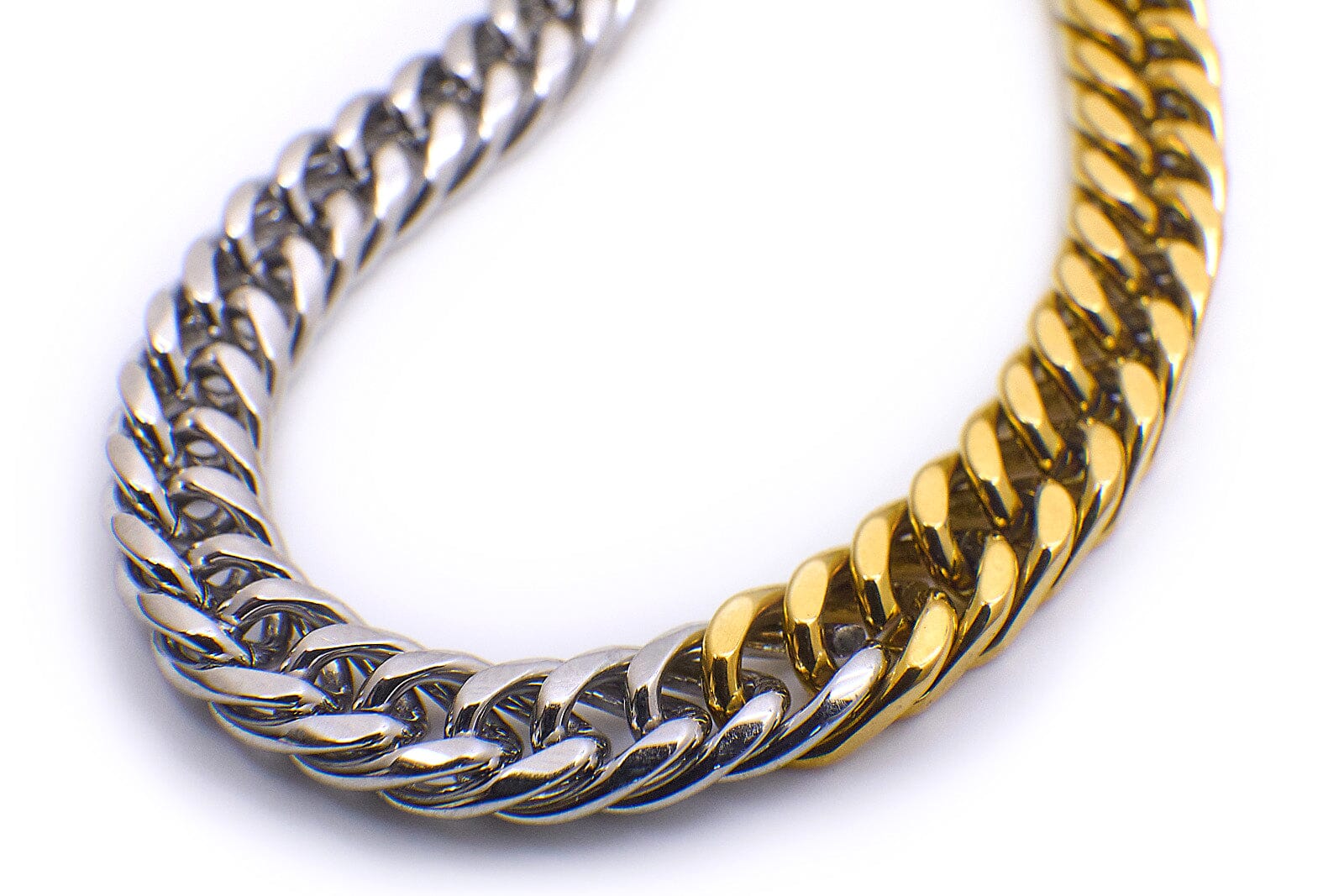  Victoria two-tone Cuban link necklace in gold and silver stainless steel by Bloo & Ro